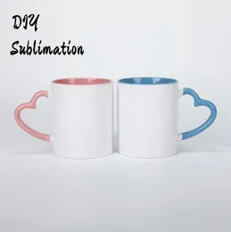 DIY-Sublimations-Keramikbecher mit Herzgriff, 320 ml, weiße Keramik, bunte Innenbeschichtung, spezielle Wasserflasche, Seeversand RRC25