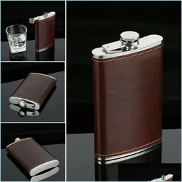 Hip Flasks Hip Flasks 510 Oz Luxury Pocket Brown Leather Ered Small Stainless Steel For Alcohol Portable Whiskey Gift 220928 Drop De Dhe1V