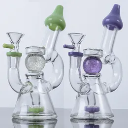 Glow in the dark Ball Hookahs Slitted Donut Perc Glass Bongs 14mm Female Joint with Bowl Water Pipes Showerhead Percolate Small Mini Oil Dab Rigs