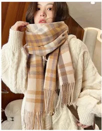 Halsdukar halsdukar Autumn Winter Woman Wool Spinning Scarf Ladies Double -Faced Multicolored Gingham Checks Kerchief Man 68x180cm Female Shawl Thicked Warme Fringe N