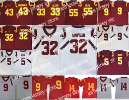 Abbigliamento da football universitario americano USC Trojans Maglia cucita vintage 5 Reggie Bush 32 OJ Simpson 14 Sam Darnold 9 Kedon Slovis 43 Troy Polamalu 55 Junior Seau