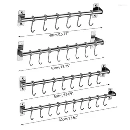 Hooks Wall Mounted Utensil Rack Stainless Steel Hanging Kitchen Rail With 6/8/10 Removable