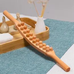 Full Body Massager Natural Wood Scraping Massage Stick Double Row 20 Beads Back Leg Body Massager Spa Therapy Tool Point Treatment Gua Sha Relax 221020