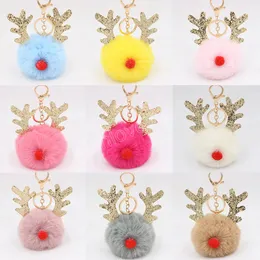 Plexh Elk Pingents Key Ring Keychain Pompom Reindeer Fur Ball Doll ChainChain Natal Ornamentos Favors Favors de Natal Ano Novo