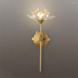 Lâmpada de parede de lâmpada de luxo led estilo chinês lótus forma quarto criativo sala de estar decoração alpendre home deco espelho luz