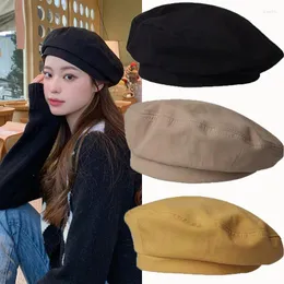 Berets Girls Vintage Artist Warm Katoen achthoekige platte pet Herfst Winter Beanie Hat Beret Hats Solid Color Women Caps