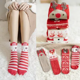 Julstrumpor Autumn Winter Woman Cotton Stockings Tri-dimensionell tecknad älg Lady Sock