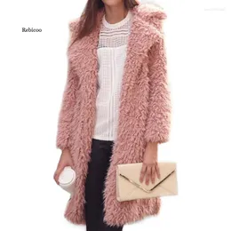 Women's Fur Women Faux Coat Lapel Plush Warm Solid Color Overcoat Soft Long Jacket Big Size Autumn Winter