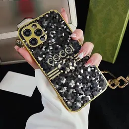 携帯電話のケースiPhone 15の携帯電話ケース14 Pro Max 13p 12 Designer Electroplated Case Luxury Gilding Pattern Phonecase Shockproof Cover Shell New 6QK2