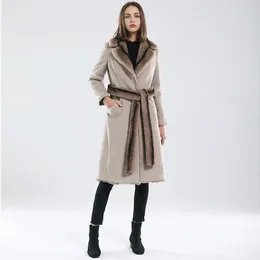Frauenfell Menina Bonita 2022 2-seitige Tragewinterjacke Frauen Faux Coat Long G￼rtel Dicke warme luxuri￶se Oberbekleidung Streetwear Mode