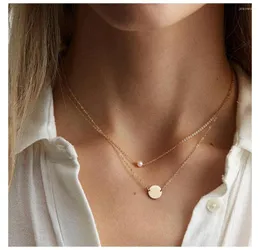 Collane con ciondolo Disco di perle Girocollo rotondo Collana in acciaio inossidabile 316L Wafer per donne Ragazze Gioielli di moda semplici minimalisti