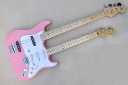 Fabrikspezifische doppelhalsige rosa E-Gitarre mit 6 und 4 Saiten Bass, Chrom-Hardware, Lindenholz-Korpus, maßgeschneidertes Angebot