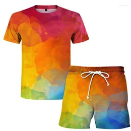 Men's Tracksuits Men's Summer Geometric Pattern Sportswear Suit Short-sleeved T-shirt 2 Shorts Fashion Casual