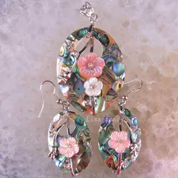 Anhänger Halsketten Schmuck Set Für Frauen Fit Halskette Natürliche Zealand Abalone Shell Blume Ohrringe 1Set K1330