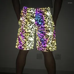 Män shorts est multicolor reflekterande män sommarnatt glänsande cyklist kvinnor korta byxor par hip hop sexiga damer