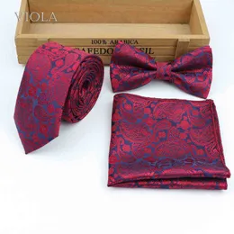3 PCs Tie Conjunto de Floral Bordeaux preto 6cm Tie BOWTIE lenço Jacquard Polyster's Men's Terno de casamento Festas de gravata Acessório J220816