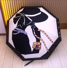 Elegant Designer Umbrella Patchwork Logo Printing Women Parasols Girl Folding Sun Rain Umbrellas