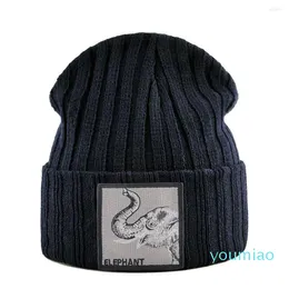 女性用のビーニー刺繍入り象のパッチ帽子を編むウールの男性冬は暖かいビーニーアウトドアスキーキャップヒップホップキャップボーン