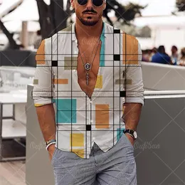 メンズカジュアルシャツCamisa Hawaiana De Manga Larga Para Hombre Con Estampado 3d Estilo Simple Informal Solapa 2022