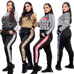 Kvinnors spårningsdräkter lyxdesigner Kvinnor långärmad stativ krage jackor byxor leggings 2 bit set outfits tröja