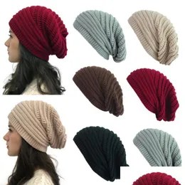 Gorro/Bonés de Caveira Chapéu de Malha de Lã Ao Ar Livre Gorro Cor Sólida Quente Mulheres Europa América Outono Inverno Chapelaria Moda Boné Accesso Dhigf