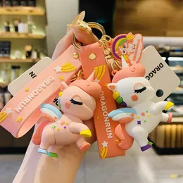 Cartoon Unicorn Key Chains Ring Buckle Fashion PVC Pony Horse Pendant Car Keyrings Holder Women Lovers Animal Purse Bag Charm Keychains Trinket Jewelry Accessories