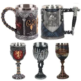 Mugs Retro Viking Beer Coffee Cups 3D Gothic Goblet Iron Throne Tankard Stainless Steel Resin Wine Glass Mug Bar Decoration Gift