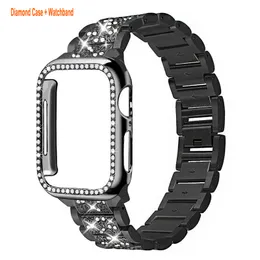 Paslanmaz çelik örgü saat bantları Apple Watch için Uyumlu Kılıflar 45mm 42mm 41mm Kadınlar Bling Koruyucu Kristal Elmas Kılıf Applewatch Serisi 8 7 5 5 4 3