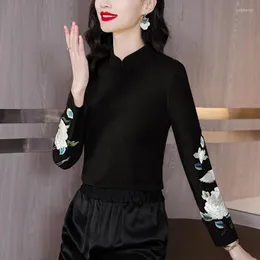Этническая одежда 2022, вязаная рубашка с цветочной вышивкой, национальный женский китайский винтажный пуловер, женская блузка, свитер с длинными рукавами