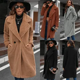 Damen Wolle Damenmischungen Wintermantel Fashion Solid Temperament Pendler Mittellang Plüsch Windjacke Lose Revers Lammfellmantel