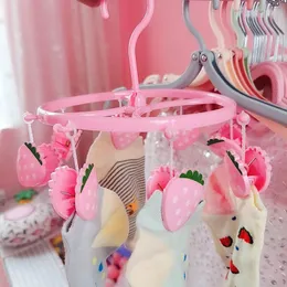 Appendini Rack Lovely Cartoon Pig Strawberry Pink Underwear Sock Hanger Appendiabiti in plastica multifunzione 8 Clip Asciugatura antivento