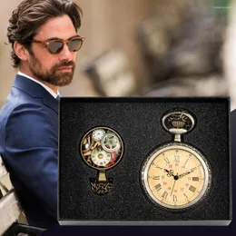 Pocket Watches Watch Men Luxury Gold Necklace Gift Set Without Cover Design Roman Numerals Dial Steampunk Pedent Clock