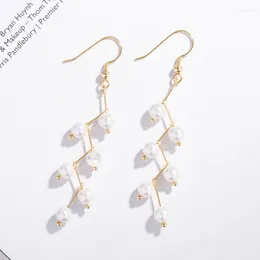 Brincos Dangle Versão 925 Sterling Silver Freshwater Pearl For Women Declaração Coreana Elegante Earring Gifra Brincho