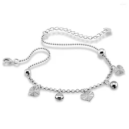 Cavigliere Cavigliera in argento sterling 925 alla moda per donna Semplice regalo per gioielli estivi con campana a forma di cuore per ragazze