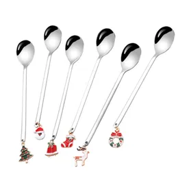 Rostfritt stål Julkaffe Spoon Creative Cute Pendant Cartoon Mixing Dessert Spoon LK327