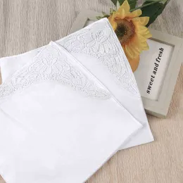 36Pcs Unisex Cotton Handkerchief Soft Washable Hanky Soluble Lace White Towel Pocket For Wedding Party Gift 43x43cm J220816