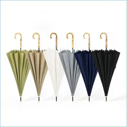 Umbrellas 16 Ribs Straight Umbrella Windproof Solid Color Long Handle Umbrellas Women Men Bamboo Handles Pongee Drop Delivery 2021 H Dhet9