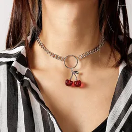 Choker Korean Trendy Red Cherry Crystal Wisiant Naszyjnik na imprezę damską Codzienny urok uroczy naszyjniki Prezent biżuterii