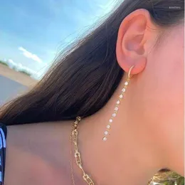 أقراط متدلية 925 الفضة الإسترليني الحساسة من CZ متدلية في CZ Fashion Bling Long Tasse Chain chain ملونة للنساء