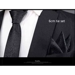 ファッション 6 センチメートルネクタイとハンカチセット赤黒ペイズリーストライプジャカードポケットスクエアネクタイスーツ男性のためのビジネスウェディングギフト J220816