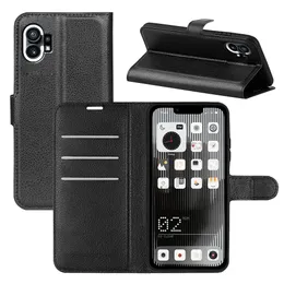 Telefonfodral för ingenting telefon 1 litchee plånbok fodral läder magnetisk spänne med kortplatser