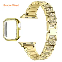 Bling Diamond Rhinestone Watchband Case Metal Link Bransoletka Wymiana dla Apple Watch Series 7 6 5 4 3 2 1 SE Iwatch S8 45mm 44mm 42 mm 40 mm 38mm 41mmbands