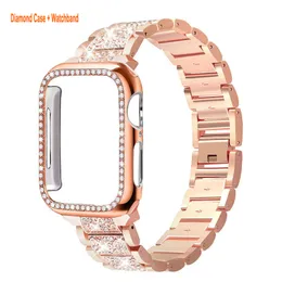 Kadın Mücevher Bling Pırlanta Rhinestone Watchband Kılıfları Yedek Iwatch Serisi 8 7 6 5 4 3 2 Apple Watch Band 38mm 40mm 41mm 42mm 44mm 45mm Saatler Kılıf