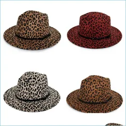 Cappelli a tesa larga Cappello formale in feltro con stampa leopardata Moda Panno di lana Cappellino a tesa larga Uomo Donna Accessori Jazz Cappelli Fedora Autunno Wint Dh8Pw