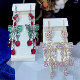 Серьги Asnora Luxury Long Butterfly Tassel Красная розовая кубическая циркония свадьба Drop Fashion Jewelry E097