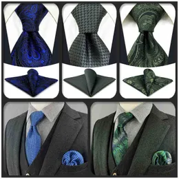 Blue Tie Green Green Mens Lanche e Pocket Square Set Classic Wedding Acessory for Terne Gift J220816