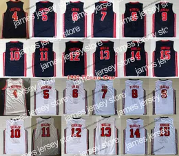 كرة السلة الكلية ترتدي 1992 فريق One Mens #7 Bird #9 Michael Basketball Jerseys Ewing Larry Patrick Scottie Pippen Mullin Robinson Drexler Laettner Stockton Malo