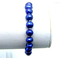 Länkarmband Qingmos naturligt sötvattenblå pärlarmband för kvinnor med 7-8mm runda fina smycken 7.5 "Bra211