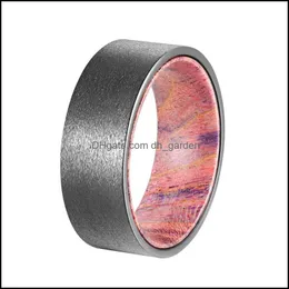 Wedding Rings Wedding Rings 8Mm Width Pipe Cut Gunmetal Tungsten Carbide Engagement Sandblasted For Man With Natural Purple Box Elde Dhbch