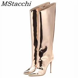 Boots Rain Mstacchi Women's High Gold Silver Fild Found stee High High For Woman Sexy Heels Barty Shoes Swities Stiletto 221021